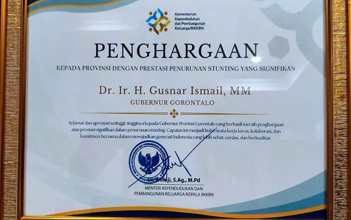 Gubernur Gorontalo Raih Penghargaan Nasional atas Keberhasilan Tekan Angka Stunting